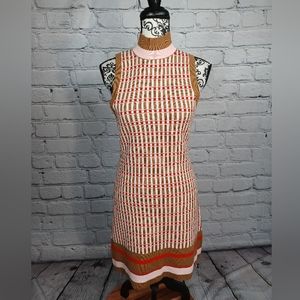 Maeve women's sleeves stretch knit geo print sweater dress size xs mock neck b11